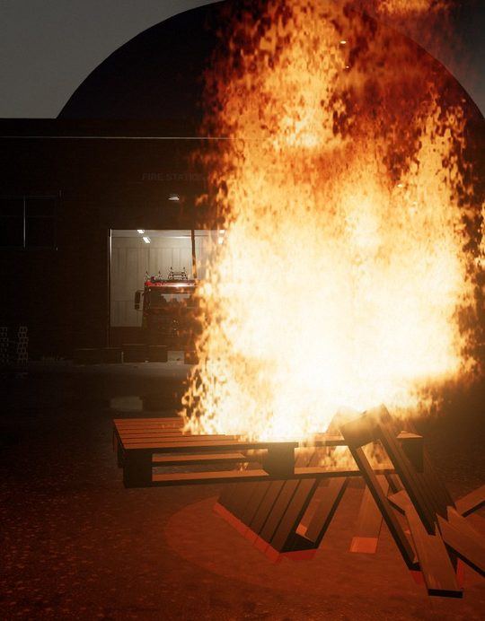 Training yard with a fire